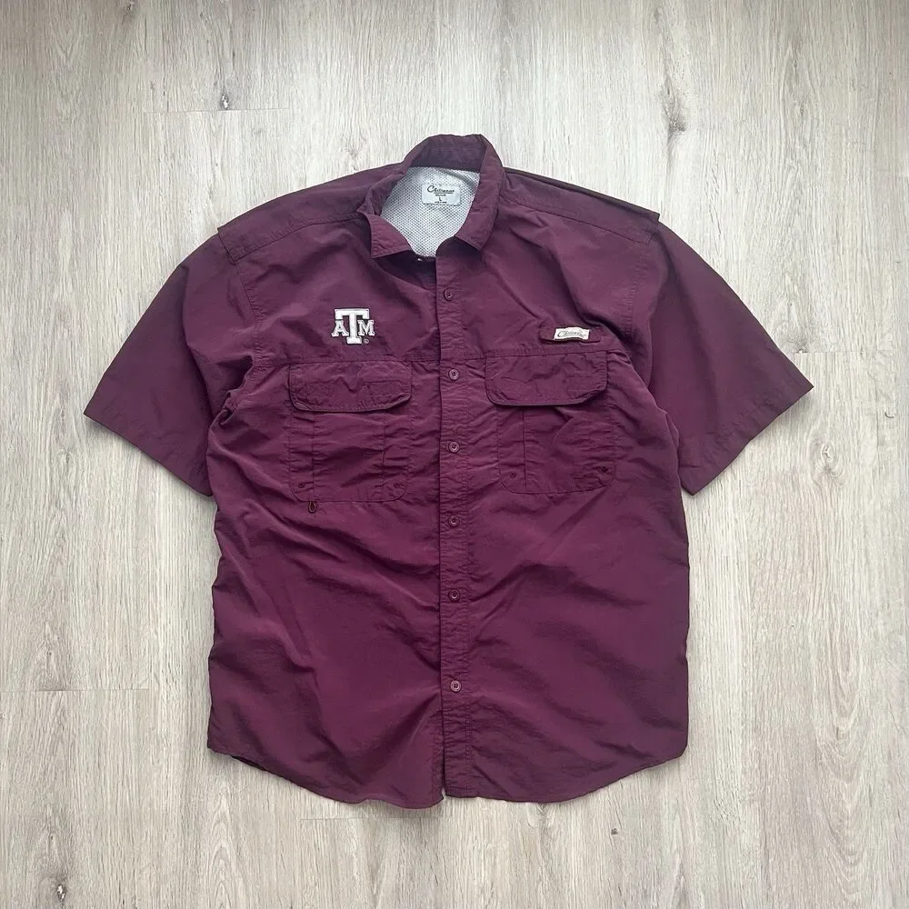 Texas A&M Aggies Vented Fishing Shirt Mens Large Maroon Breathable Short Sleeve